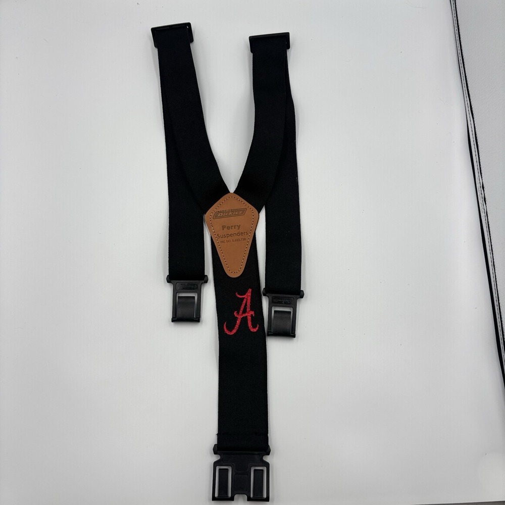 Vintage Dickies Alabama‎ Crimson Tide Perry Suspenders Black Leather